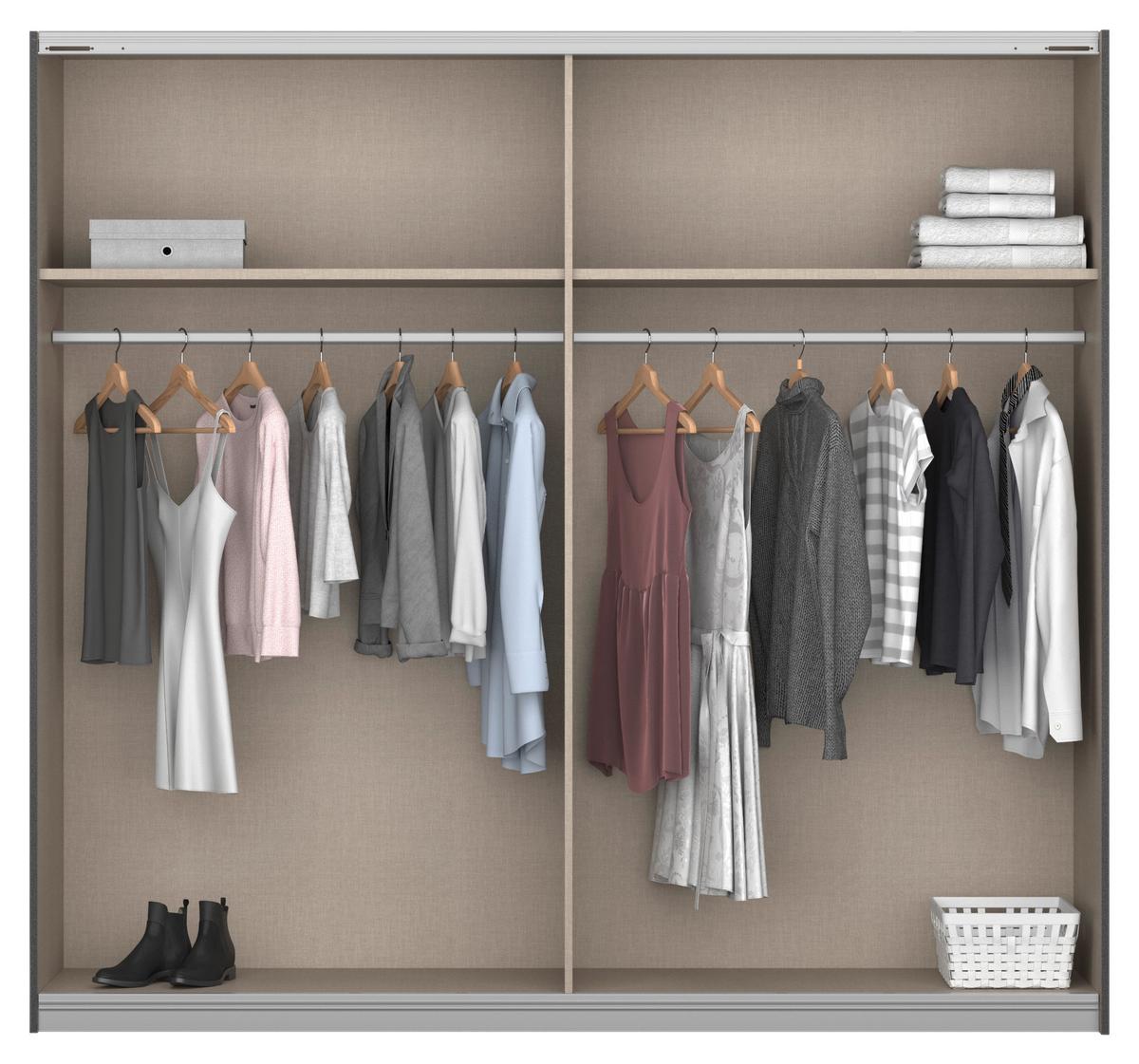 DULAP USI CULISANTE ARTEMIS - alb/antracit, Modern, sticlă/material pe bază de lemn (226/210/62cm) - Modern Living