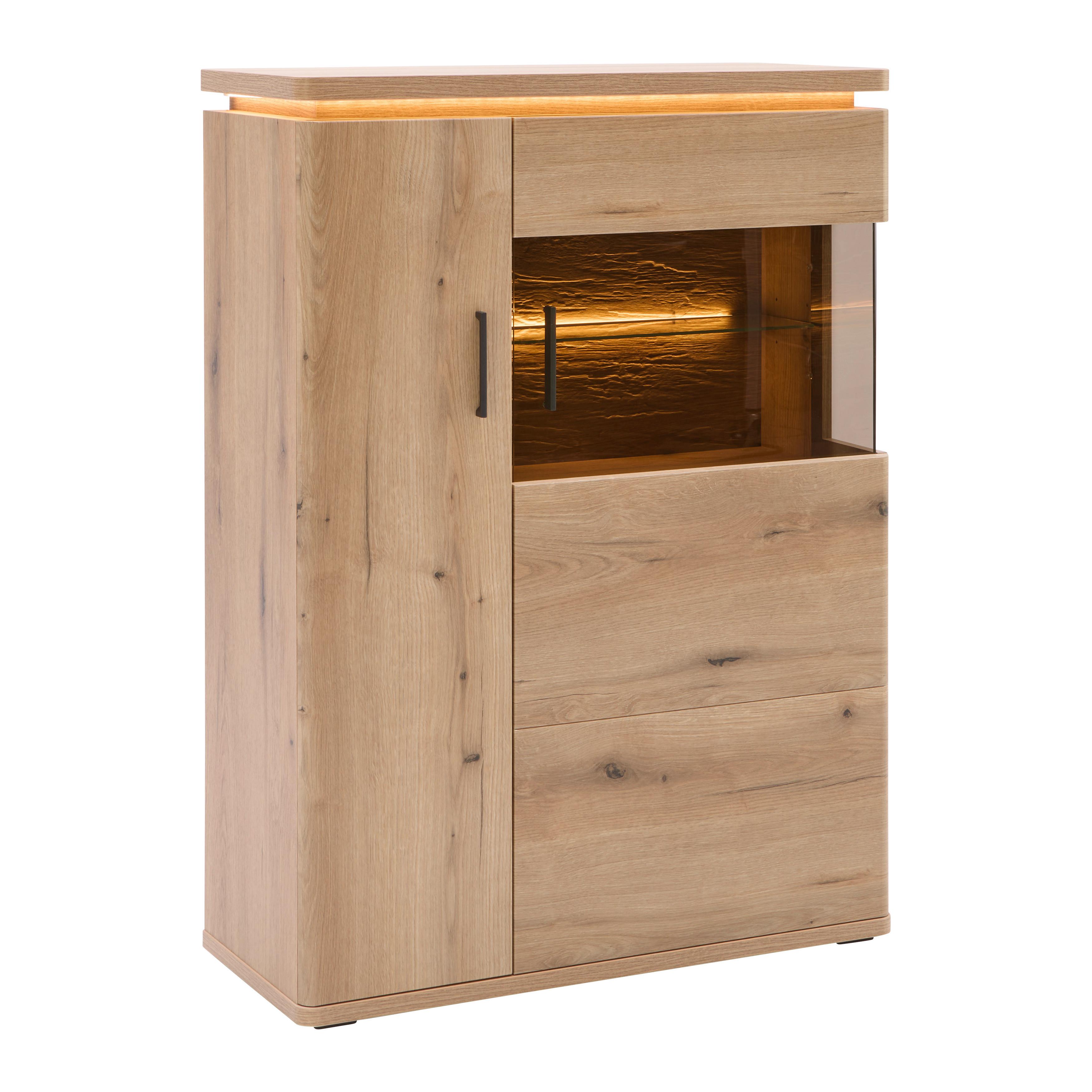 Highboard Alameda Eichefarben - Eichefarben/Anthrazit, MODERN, Glas/Holzwerkstoff (90/128/38cm) - Mömax
