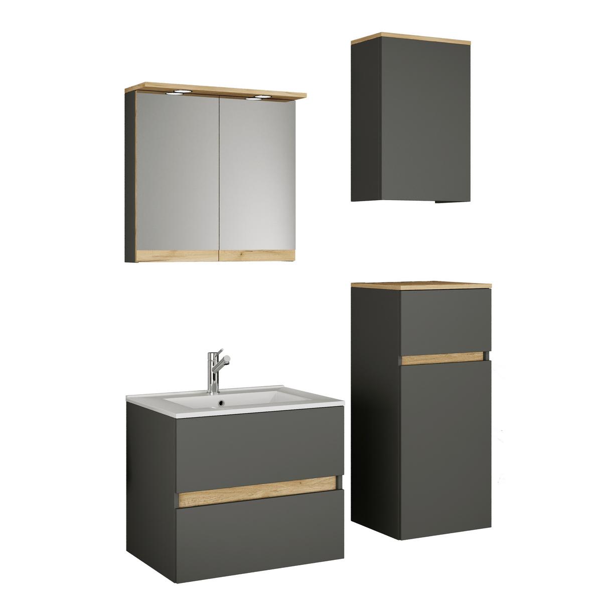 Badezimmer Cosila - Honigeiche/Weiss, Trend, Keramik/Holzwerkstoff (101cm) - MID.YOU