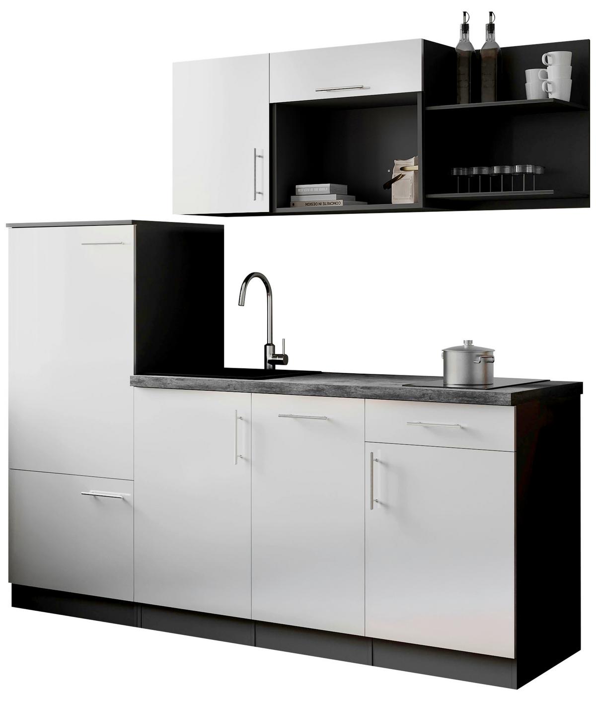 Küchenblock Oliver m. Geräten Weiß - Weiß/Grau, Trend, Holzwerkstoff/Metall (205cm) - Respekta