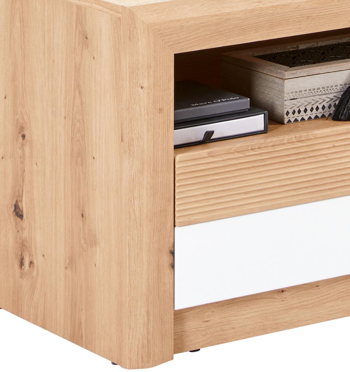 Bancă pentru hol KASHMIR NEW - alb/culoare lemn stejar, Modern (84/47/41cm) - Modern Living