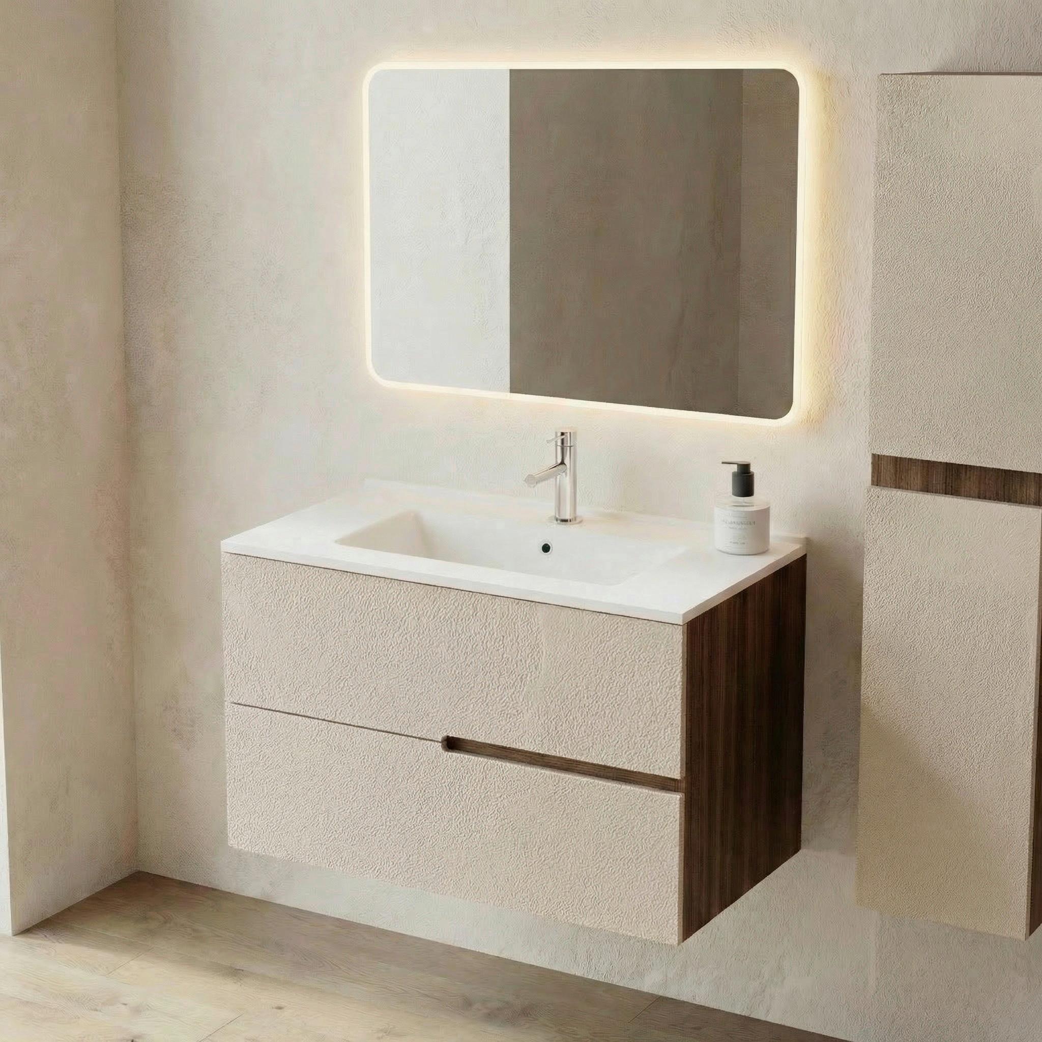 Bază pentru lavoar Eva - nucă/crem, Modern, material pe bază de lemn (100/51/46cm)