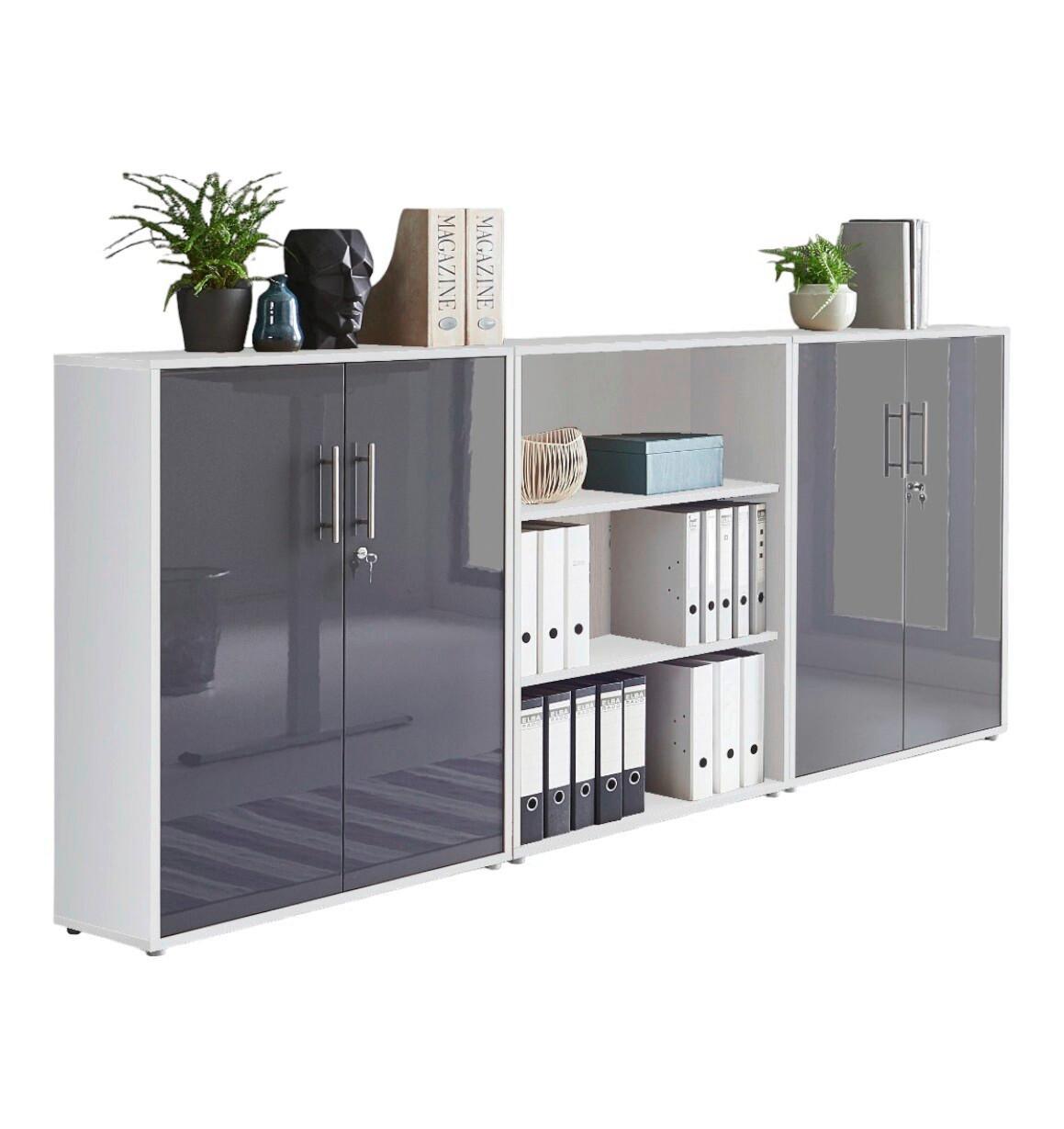 Aktenschrank Office Edition Sw Set 9 Weiß/Anthrazit - Anthrazit Hochglanz/Weiß, MODERN, Holzwerkstoff (253,2/113,6/33cm) - MID.YOU