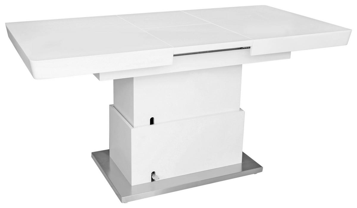 Klubska Miza Manchester, Bela, Raztegljiva, Nastavljiva - barve nerjavečega jekla/bela, Moderno, kovina/leseni material (120-160/50-78/80cm)