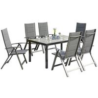 Gartenmöbel Set 7-tlg. Florenz aus Aluminium - Dunkelgrau/Graphitfarben, KONVENTIONELL, Glas/Textil - Gardenson