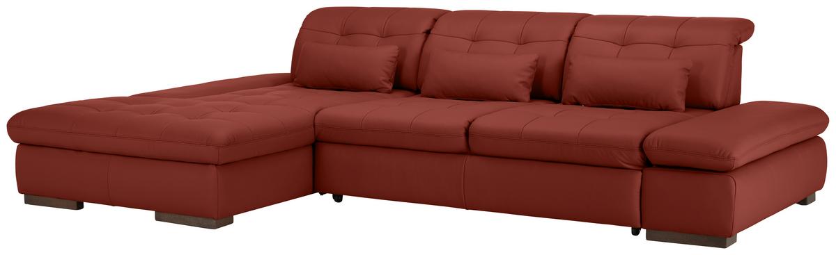 Wohnlandschaft Sanfino Leder Weinrot - Chromfarben/Weinrot, KONVENTIONELL, Leder/Metall (199/79-96/305cm) - Premium Living