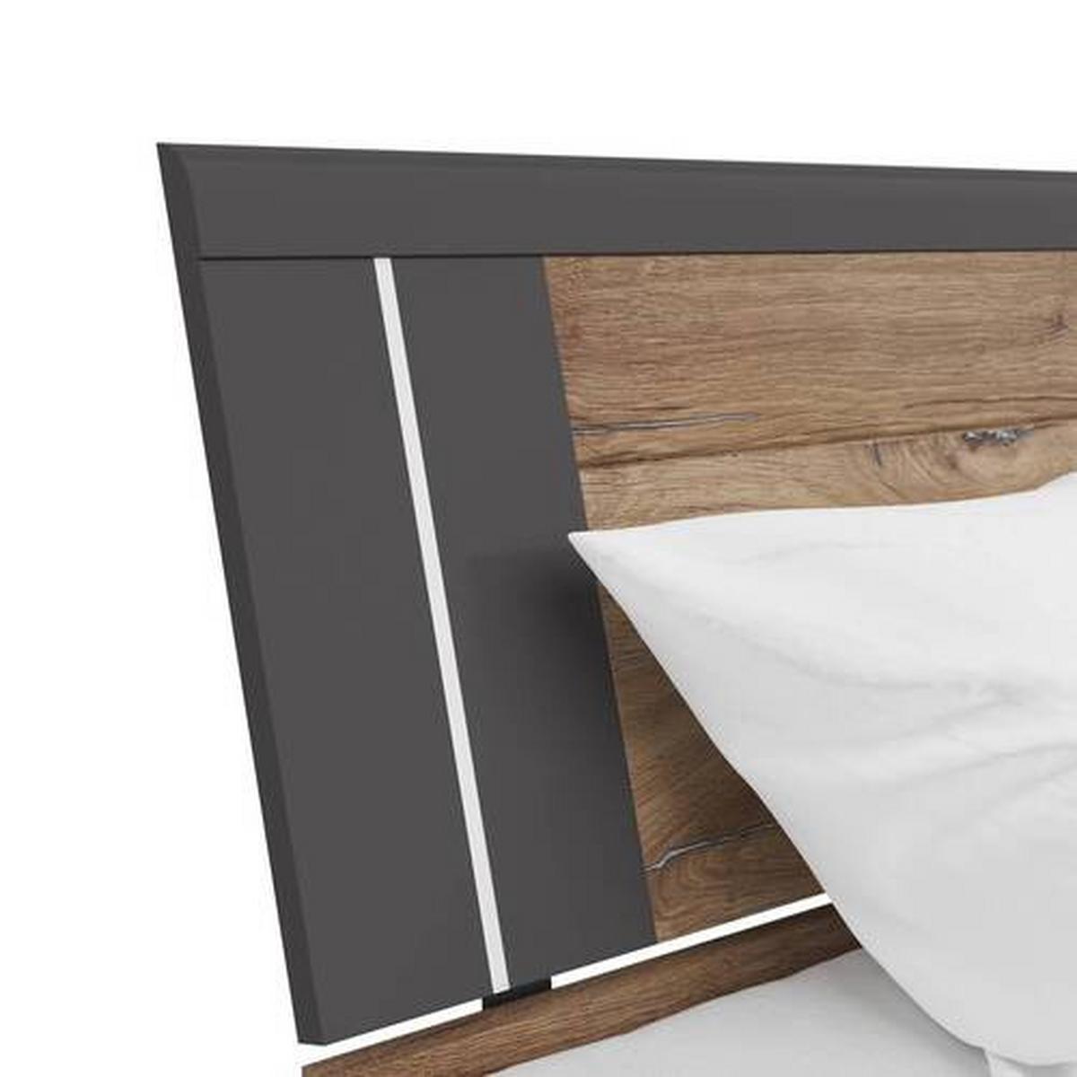 ŁÓŻKO ZE SCHOWKAMI SATURN - kolor dębowy/kolor grafitowy, Konventionell, materiał drewnopochodny (160/200cm) - Mömax