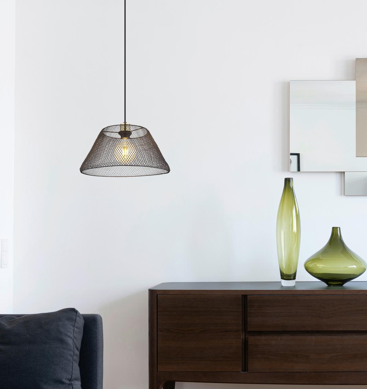 Hängeleuchte Baku Schwarz max. 40 Watt - Goldfarben/Schwarz, Trend, Kunststoff/Metall (36/120cm) - Globo