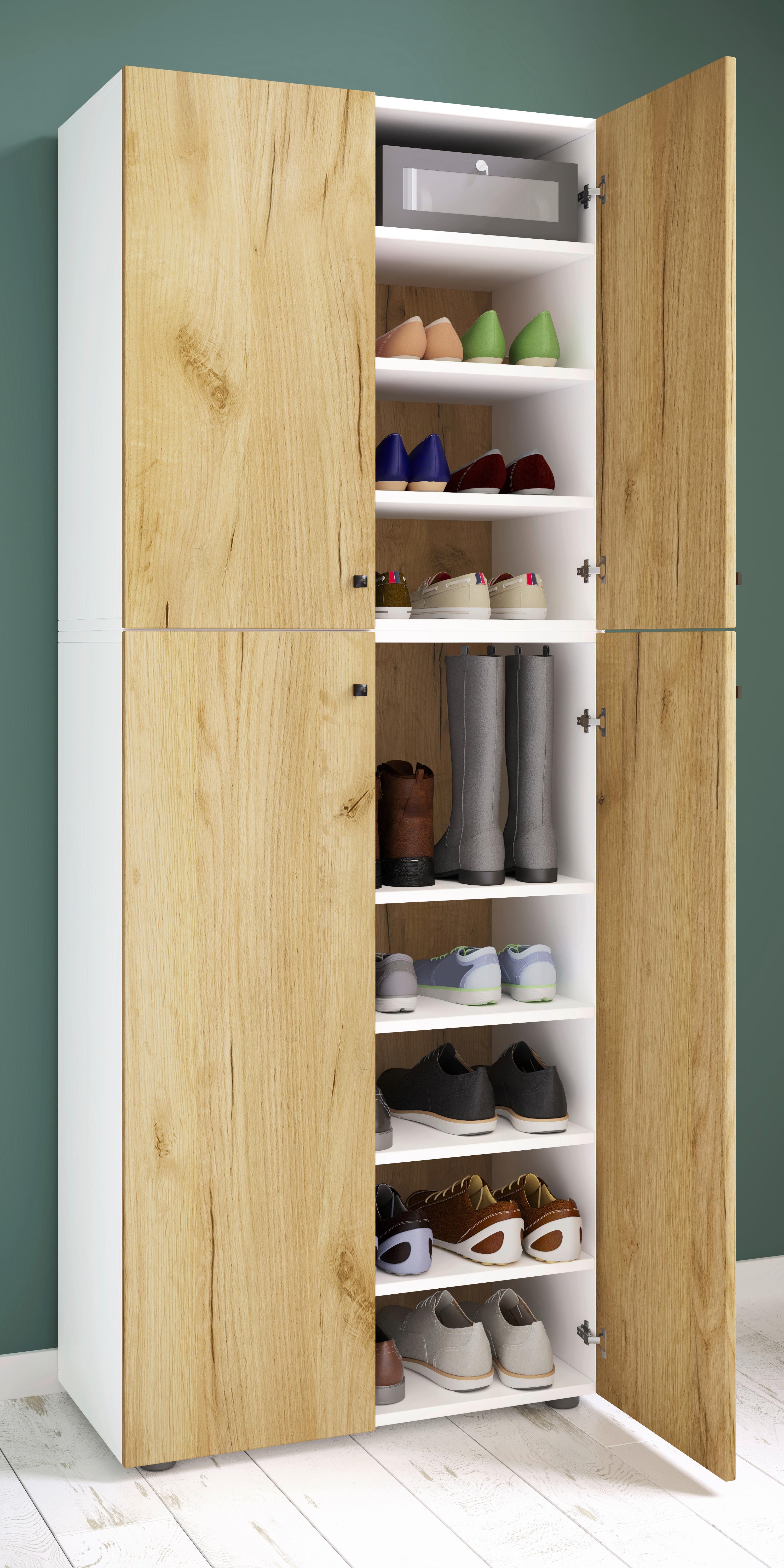 SCHUHSCHRANK LONA XXL 9 DT - Honigeiche/Weiss, Design, Holzwerkstoff/Kunststoff (70/182/39cm) - MID.YOU