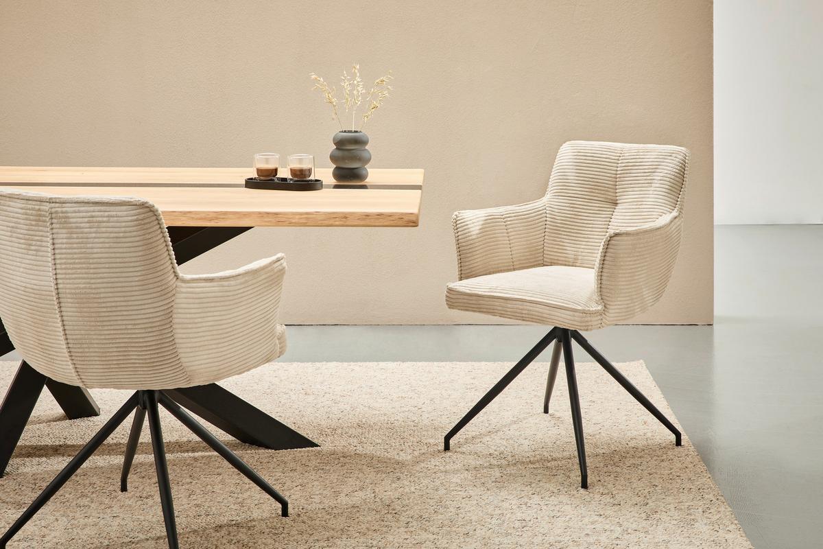 KRZESŁO Z PODŁOKIETNIKAMI BILL -EXKLUSIV- - kremowy/czarny, Design, metal/tkanina (58/84/62,5cm) - Novel