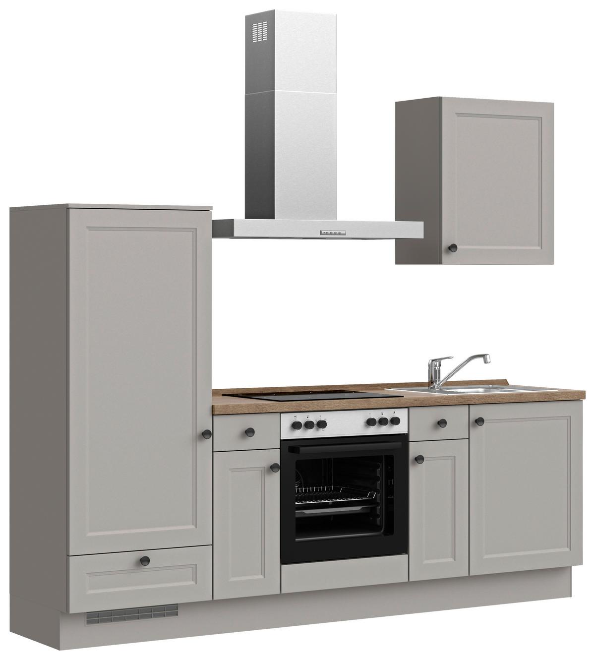 Küchenblock Cascada Low m. Geräten Grau - Eiche dunkel/Schwarz, MODERN, Holzwerkstoff/Metall (240cm) - Nobilia