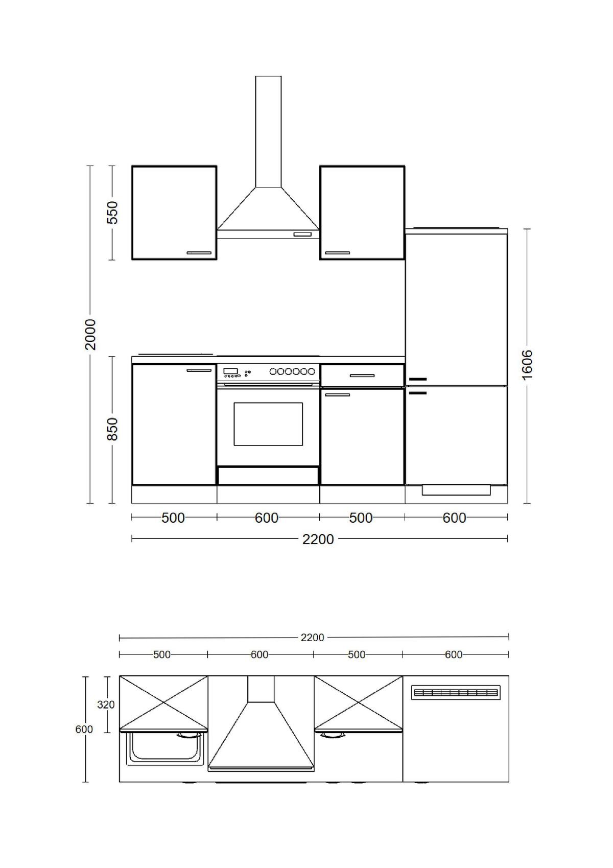 Küchenblock Samoa Weiß/Eichefarben mit Geräten - Alufarben/Weiß, MODERN, Holzwerkstoff/Kunststoff (220cm) - FlexWell