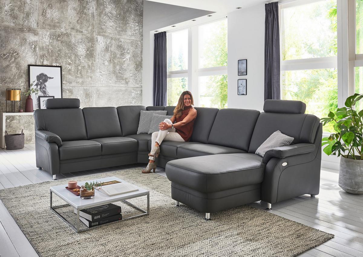 DUŻY NAROŻNIK TAULON - antracytowy/kolor aluminiowy, Konventionell, skóra/metal (239/329/165cm) - Beldomo Premium