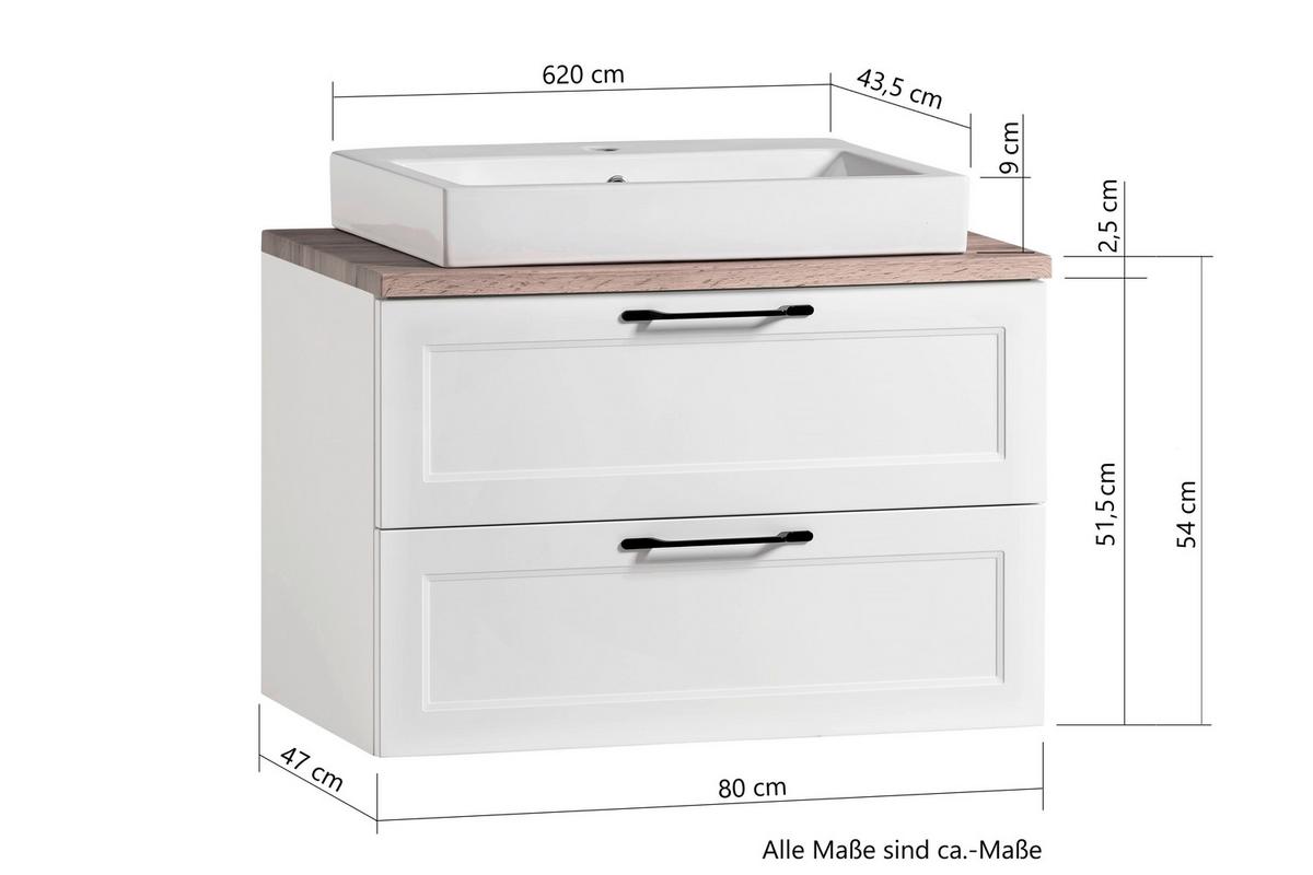 meuble-lavabo in Weiss/Eichefarben - Weiss/Eiche Wotan, Romantik / Landhaus, Keramik/Holzwerkstoff (80/66/47cm) - Mömax