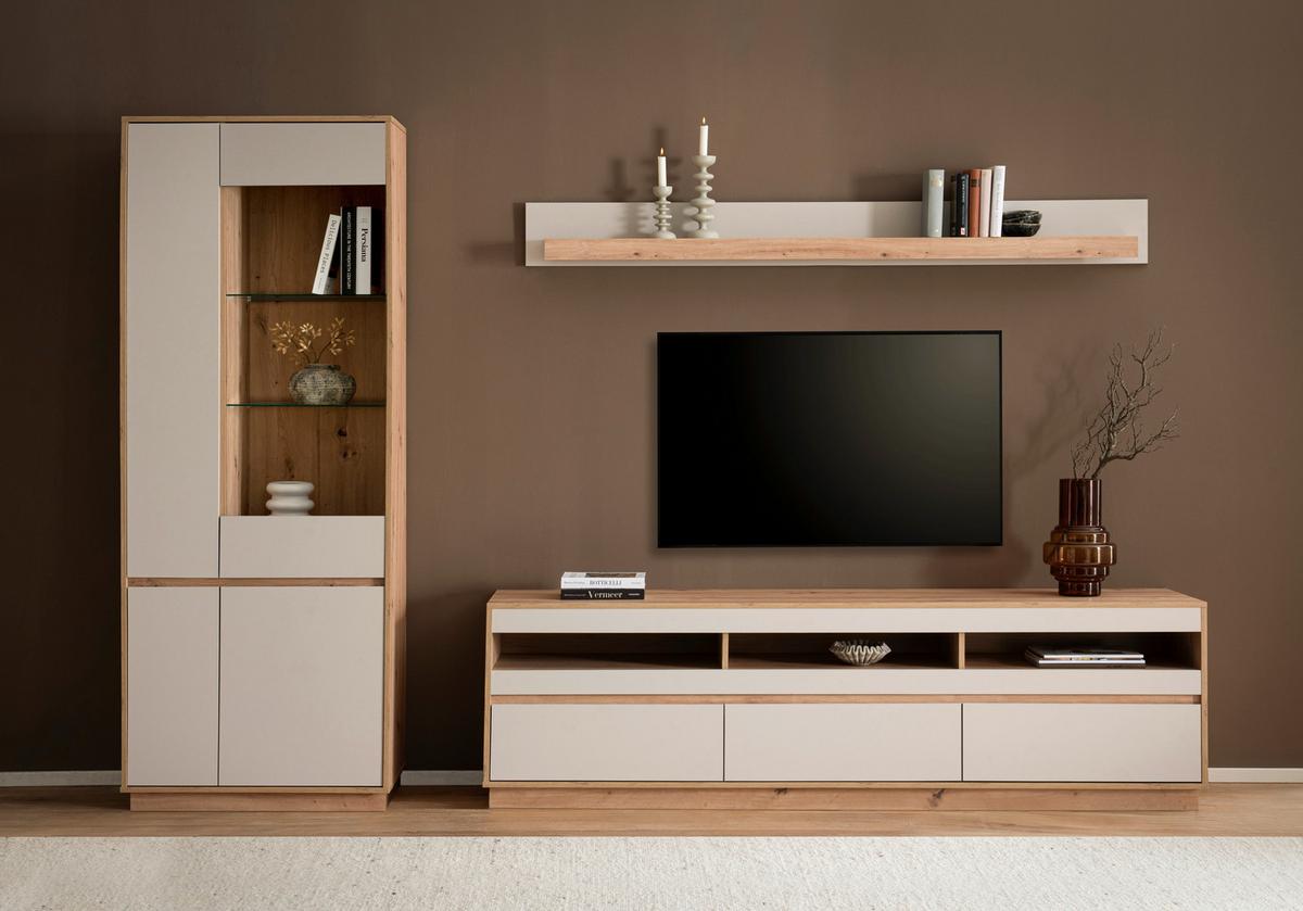 WOHNWAND SONORA - Kaschmir/Eiche Artisan, Design, Glas/Holzwerkstoff (292/205/40cm) - MID.YOU