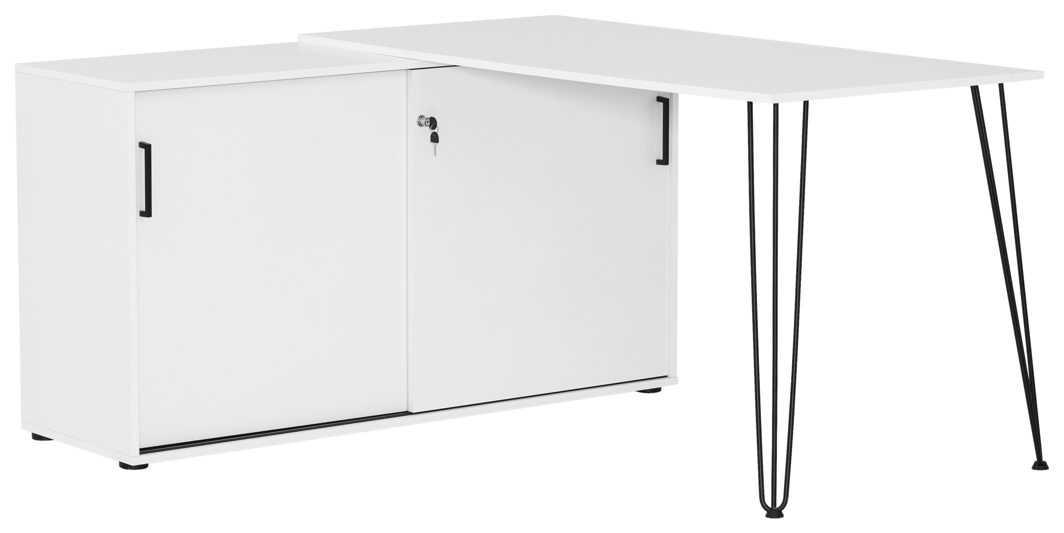 Eckschreibtisch Ekko Weiß/Schwarz - Schwarz/Weiß, MODERN, Holzwerkstoff/Metall (145/129,5/73,8cm) - MID.YOU