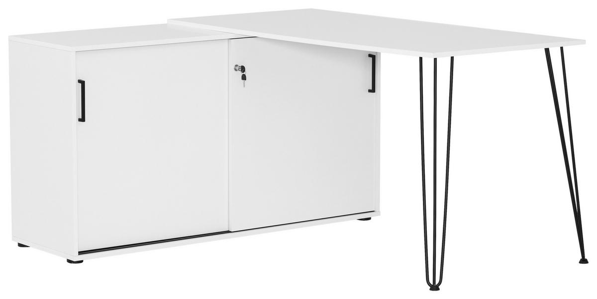 Eckschreibtisch Ekko Weiß/Schwarz - Schwarz/Weiß, MODERN, Holzwerkstoff/Metall (145/129,5/73,8cm) - MID.YOU