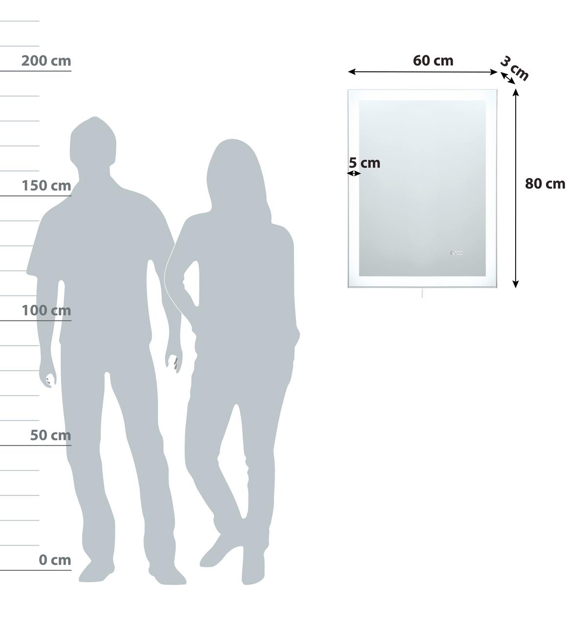 Wandspiegel in Grau inkl. LED 'Mirror Clock' - Silberfarben/Grau, Basics, Glas/Holzwerkstoff (60/80/3cm)