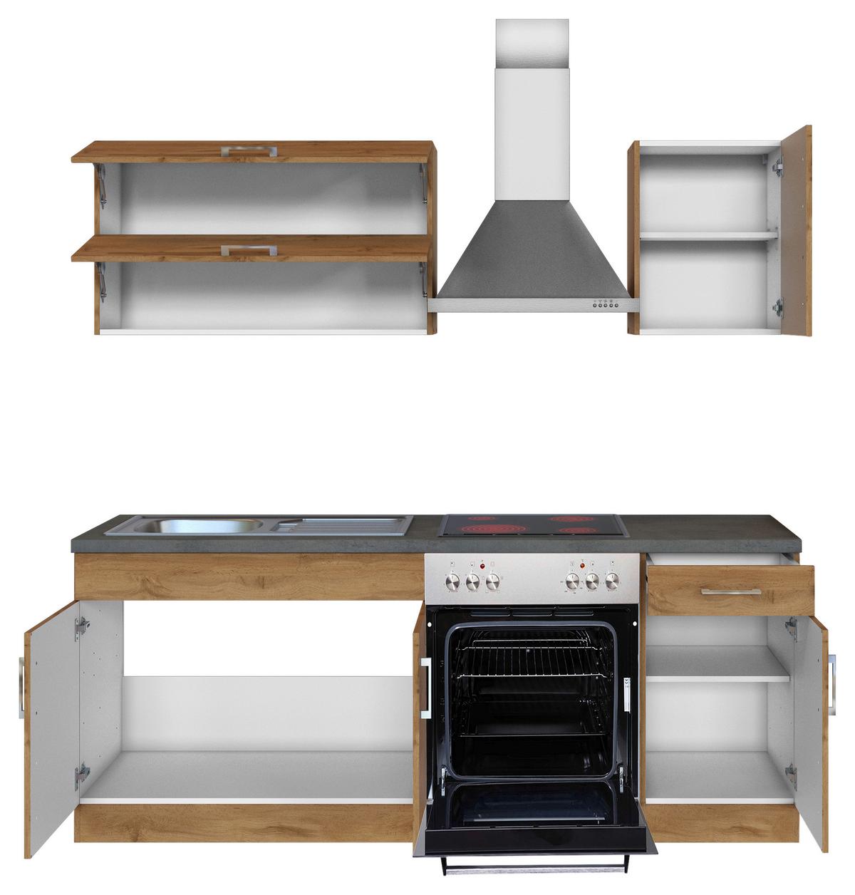 Küchenblock 'Sorrento' , Eichefarben - Chromfarben/Schieferfarben, MODERN, Holzwerkstoff/Metall (210cm) - Held