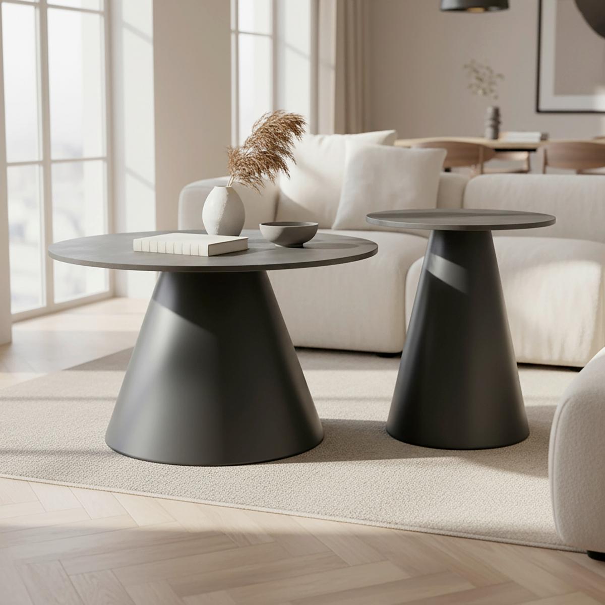 Couchtisch Mila Dunkelgrau /Schwarz Metall/Stein 2-er Set - Dunkelgrau/Schwarz, MODERN, Stein/Metall - Bessagi Home