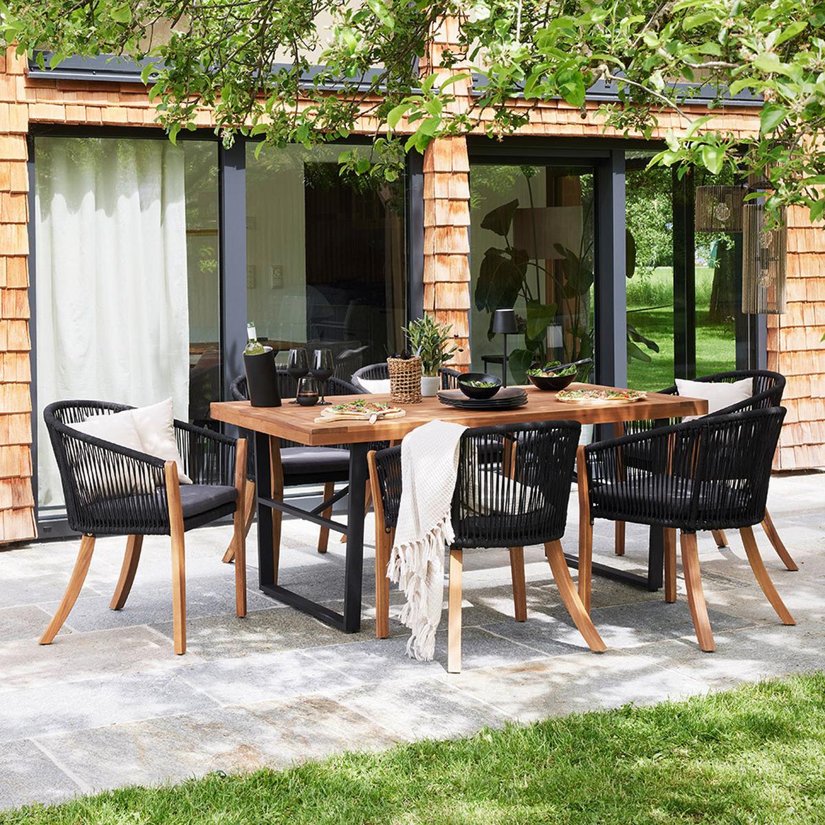 Gartenset Alina Schwarz Akazie Outdoorgewebe - Dunkelgrau/Schwarz, Modern, Holz/Textil (180/77/90cm) - Bessagi Garden