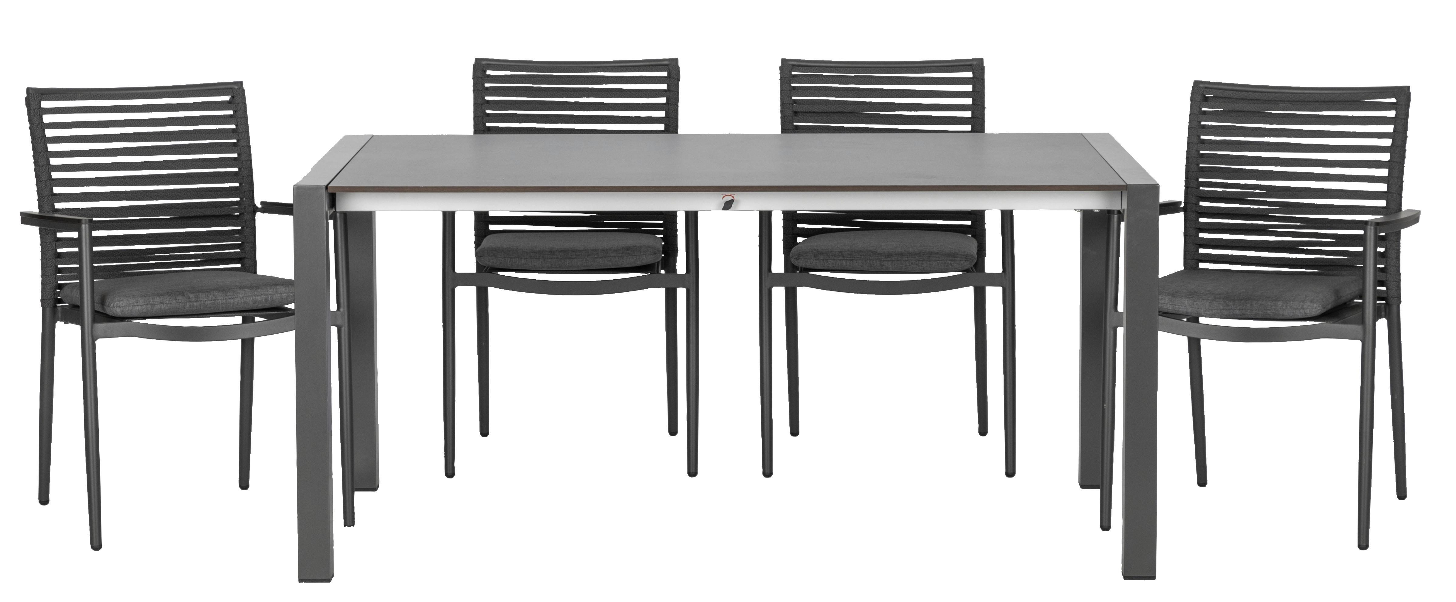 Gartenset 5-tlg. Metall/Textil /Kunststoff/Holzwerkstoff - Dunkelgrau/Anthrazit, Basics, Holzwerkstoff/Kunststoff (180+68/98/74cm) - Acamp