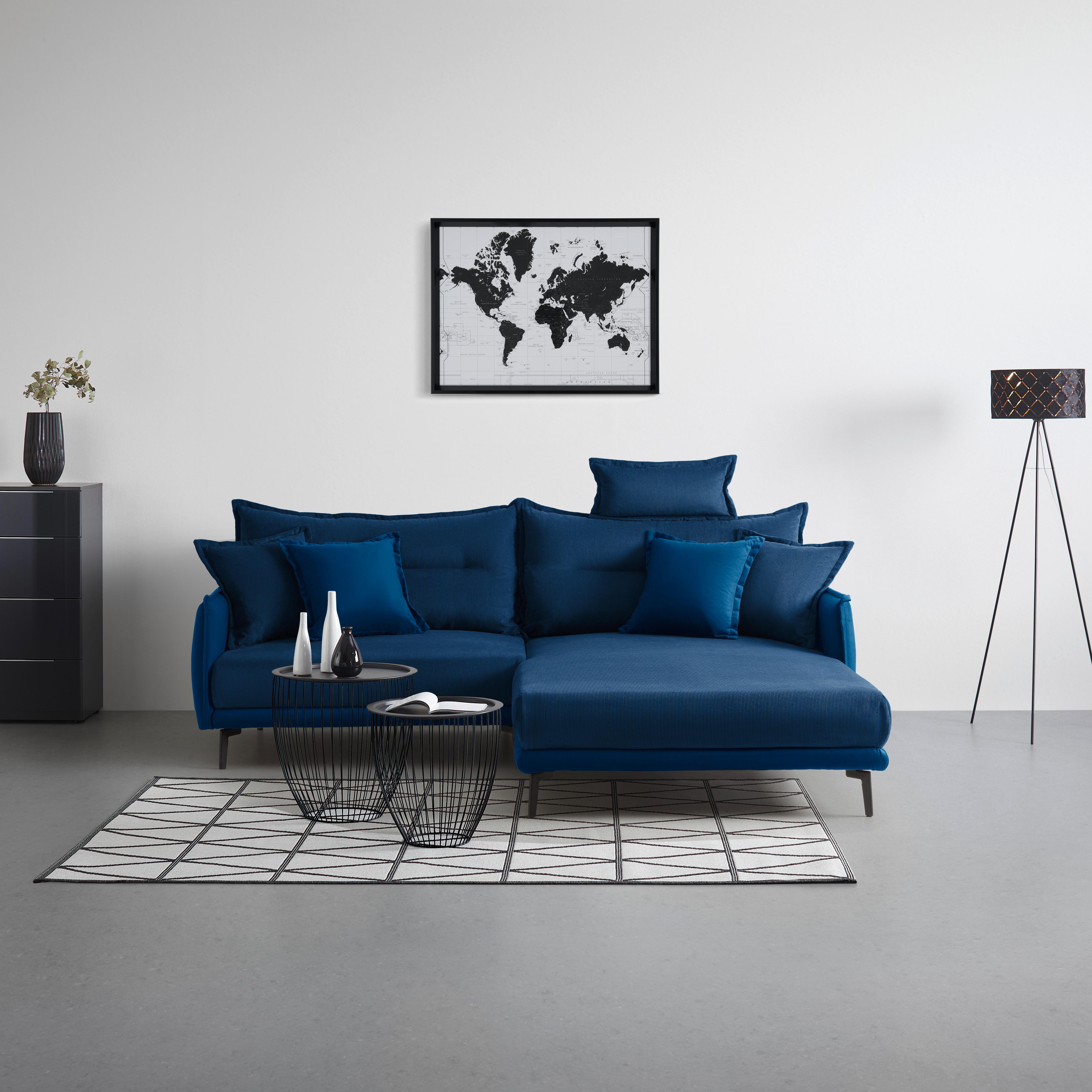 Ecksofa Nuovo Dunkelblau - Schwarz/Dunkelblau, MODERN, Textil/Metall (245/72-113/190cm) - Mömax