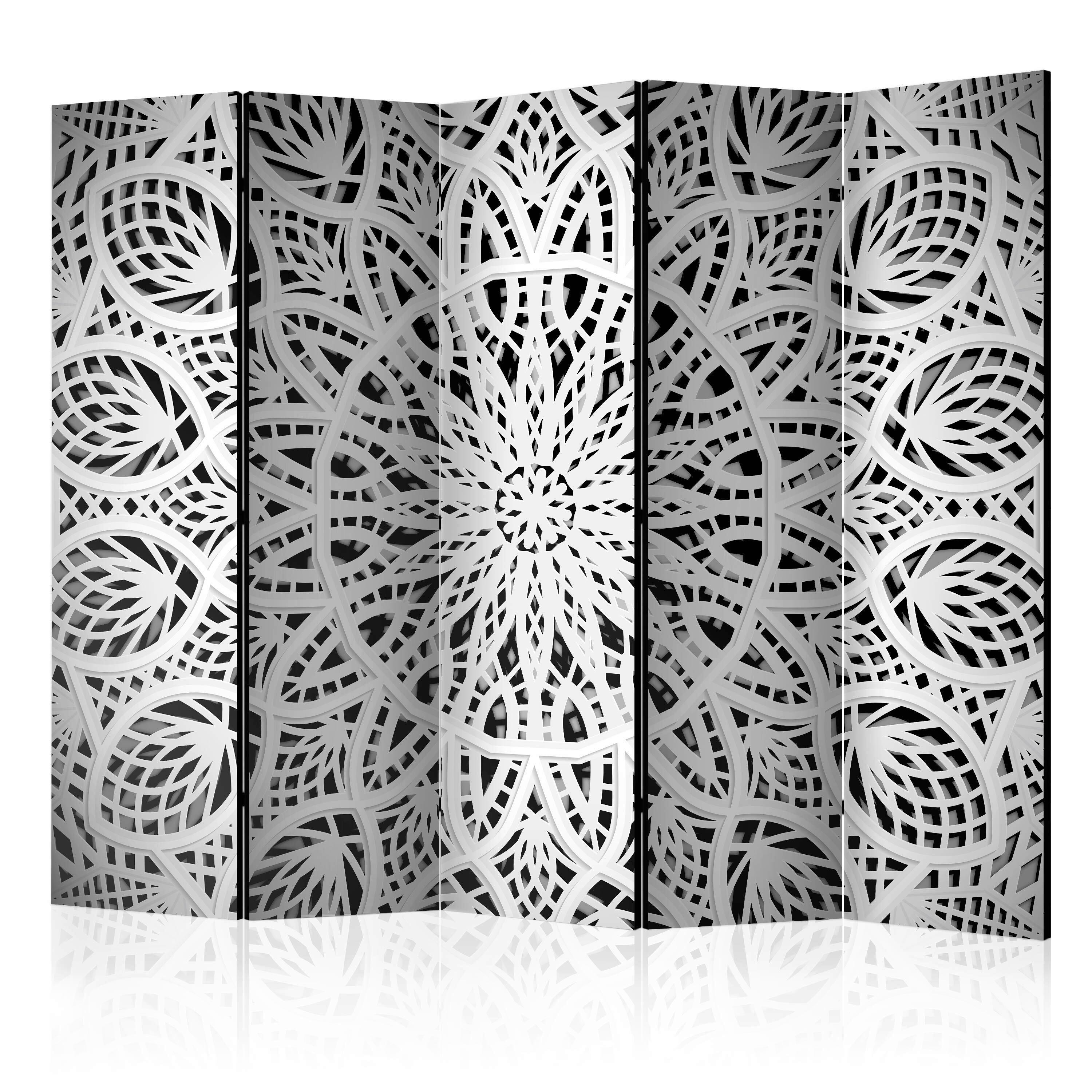 Paravan White Mandala I, 5-Delni, Dvostranski - črna/bela, Basics, tekstil/les (225/172/3cm) - artgeist