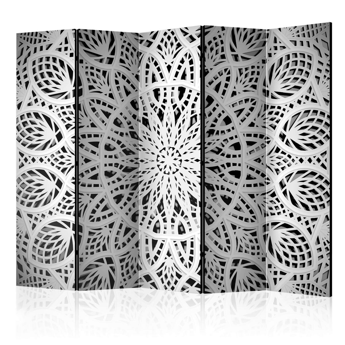 Paravan White Mandala I, 5-Delni, Dvostranski - črna/bela, Basics, tekstil/les (225/172/3cm) - artgeist