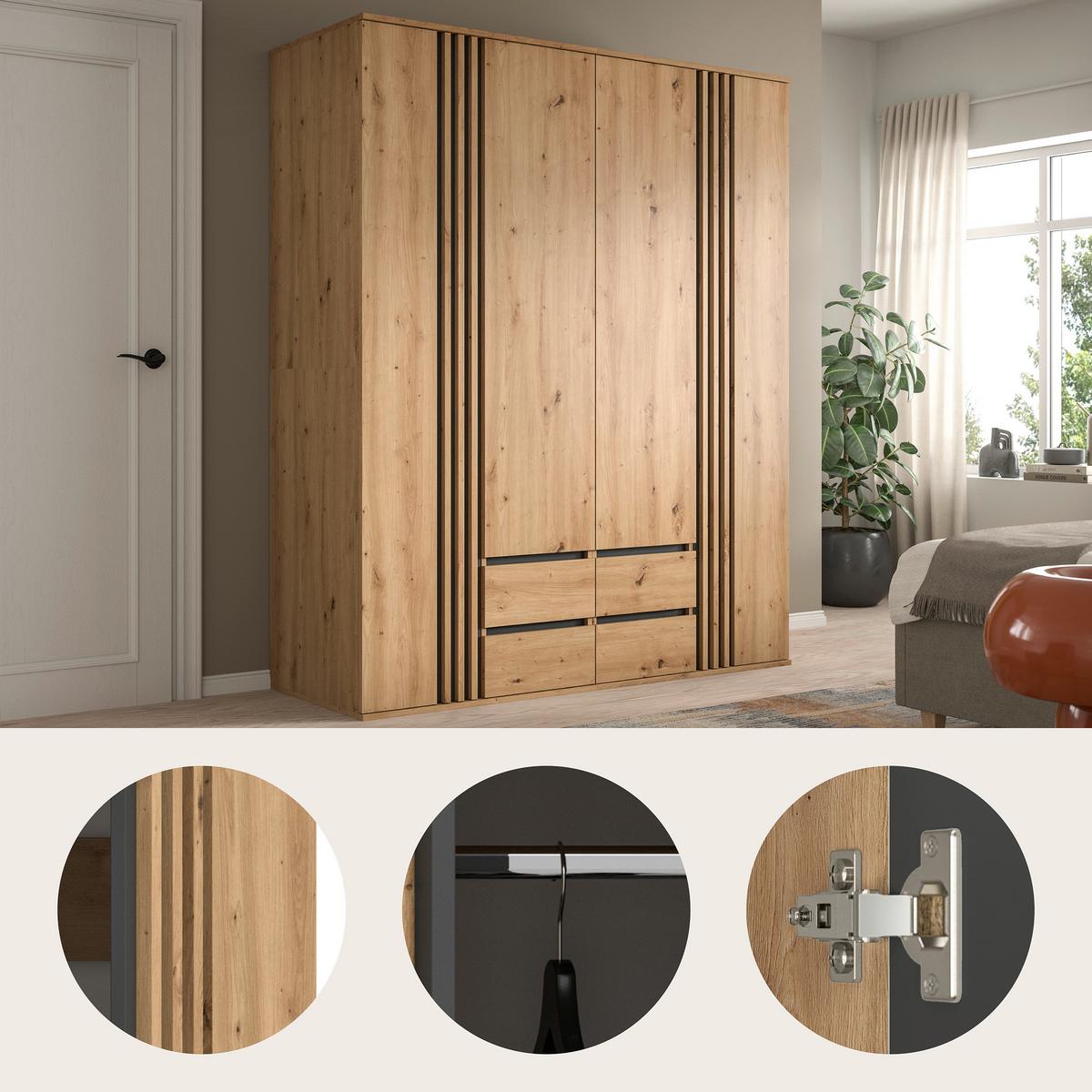 Drehtürenschrank TOFTA Eiche Artisan, Anthrazit - Anthrazit/Eiche Artisan, ROMANTIK / LANDHAUS, Holzwerkstoff (160/192/56cm) - Livetastic