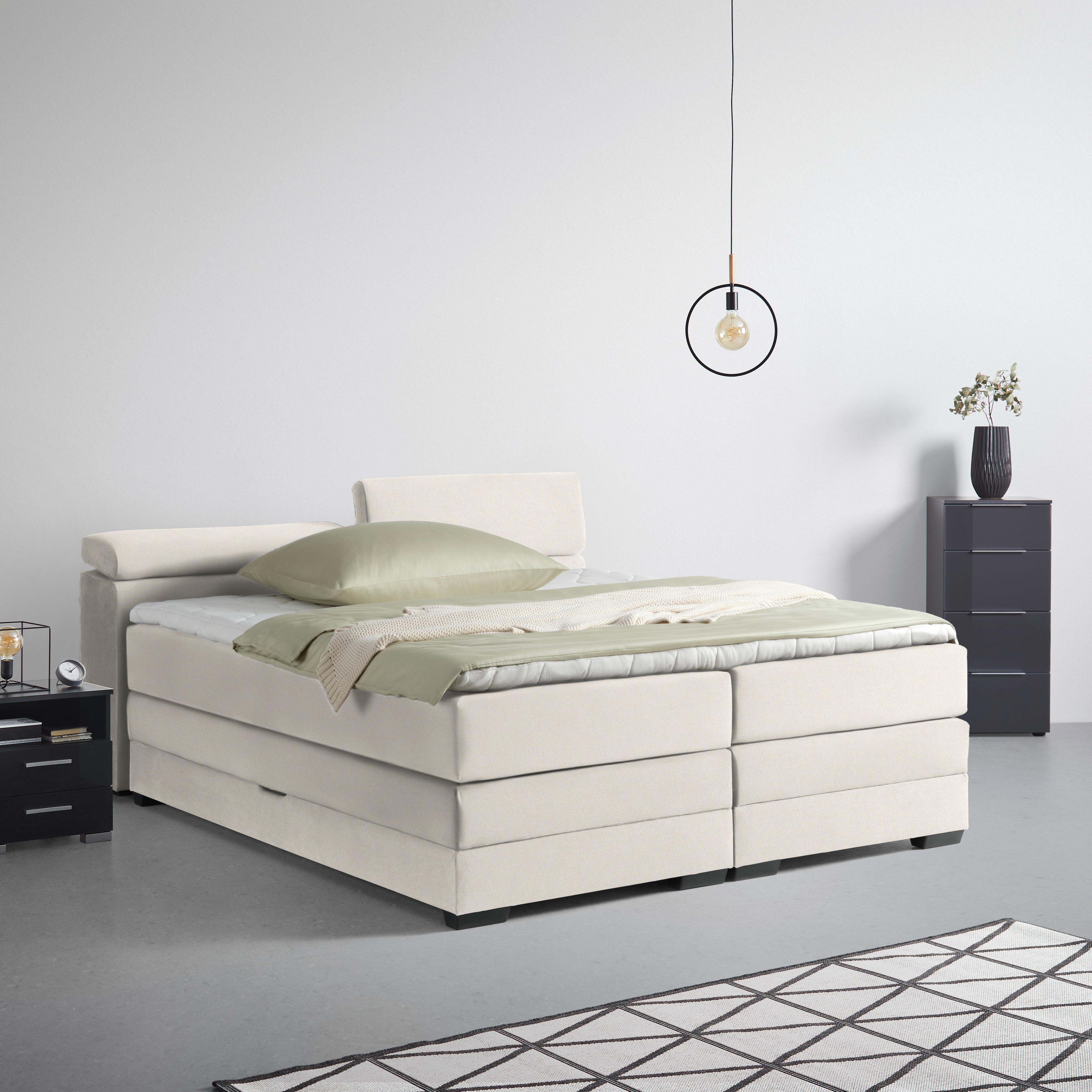Boxspringbett Sevilla Beige ca. 180x200cm - Beige/Schwarz, KONVENTIONELL, Holz/Kunststoff (180/200cm) - Premium Living