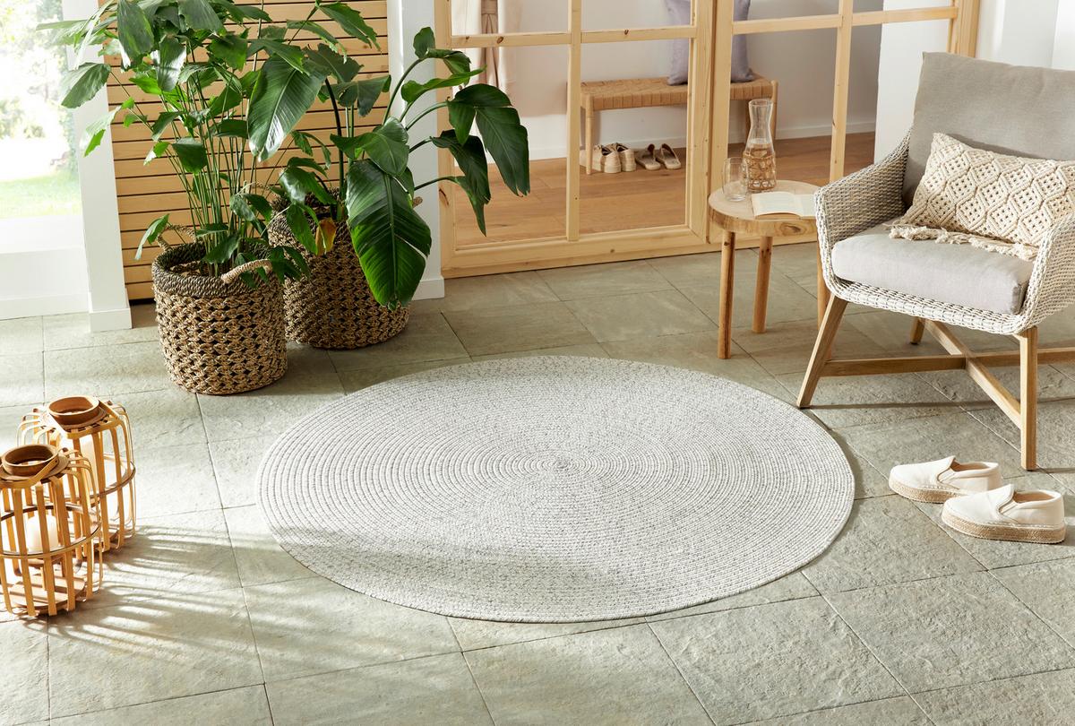 Outdoorteppich Trenzado Creme Ø ca. 150cm - Multicolor/Creme, Design, Kunststoff (150cm)