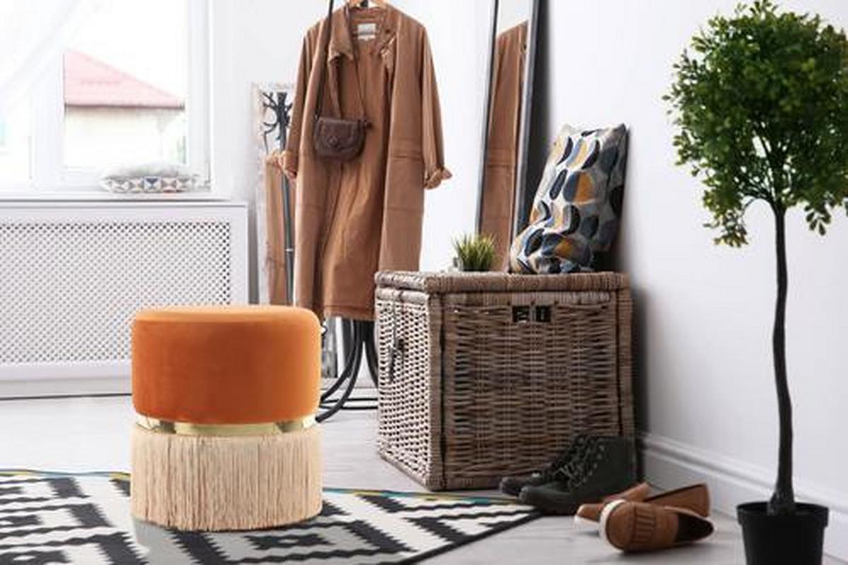 HOCKER Hocker in Orange - Champagner/Goldfarben, Basics, Holzwerkstoff/Textil (41/44,5/41cm) - Kayoom