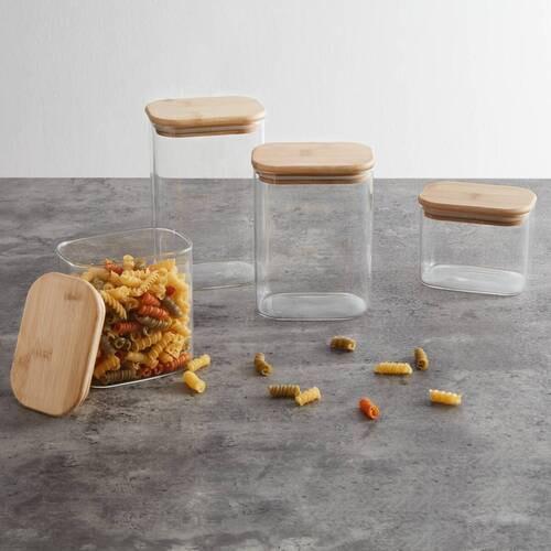 Vorratsdose Haldor ca. 1,15l - Transparent/Naturfarben, KONVENTIONELL, Glas/Holz (12,1/8,3/16,4cm) - Mömax