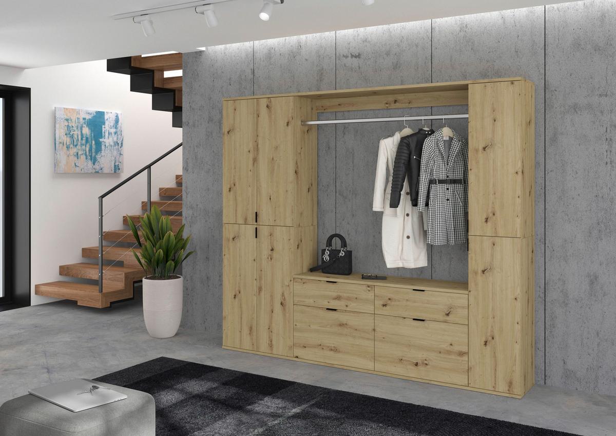 Garderobe Projekt X 32-teilig ca.121x61x34cm Eichefarben - KONVENTIONELL, Holzwerkstoff (121/61/34cm) - MID.YOU