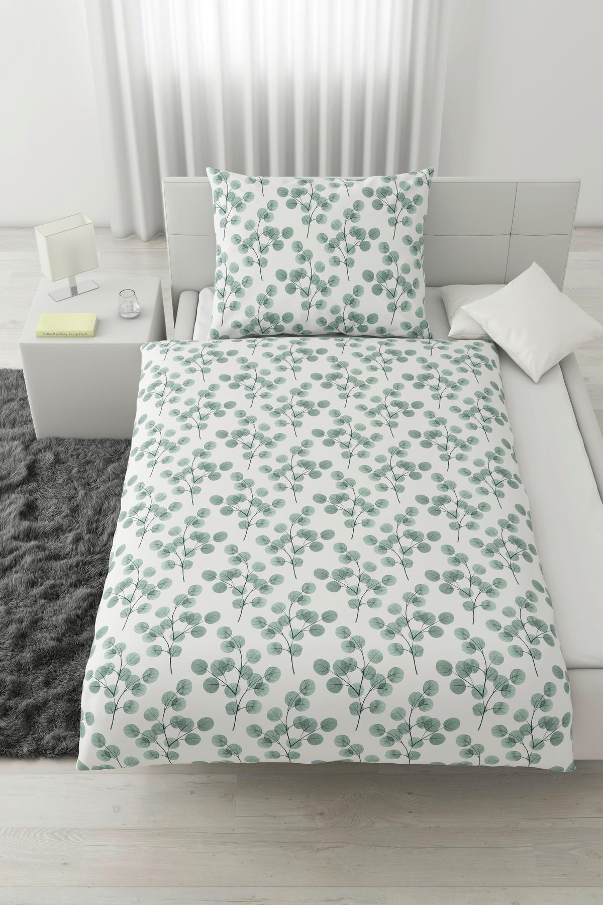 Bettwäsche Bio-Anna Design Weiß/Jadegrün ca. 140x200cm - Jadegrün/Weiß, Natur, Textil (140/200cm) - ecoTree