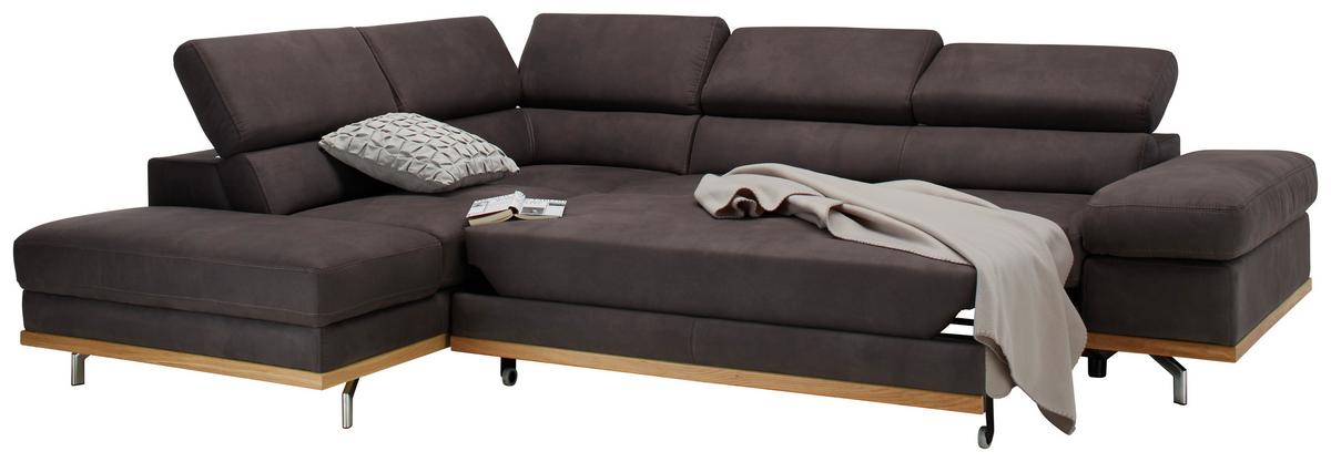 Ecksofa in Dunkelgrau mit Bettfunktion - Chromfarben/Dunkelgrau, Holz/Textil (292/93/226cm) - Premium Living