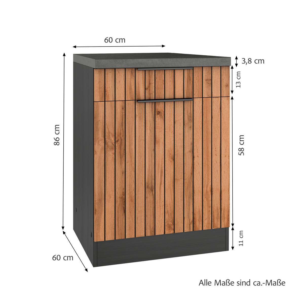 Küchenunterschrank Liverpool Eiche/Graphitfarben - Schieferfarben/Eiche Wotan, Basics, Holzwerkstoff/Metall (60/86/60cm) - Held