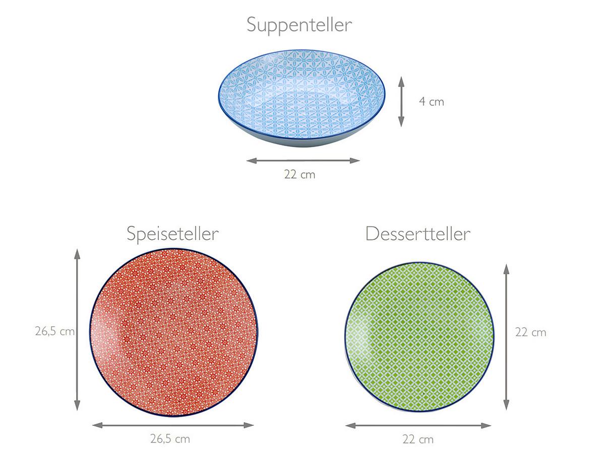 Tafelservice Multicolor, 12-teilig - Blau/Rot, Basics, Keramik (30,5/30/32cm) - Creatable