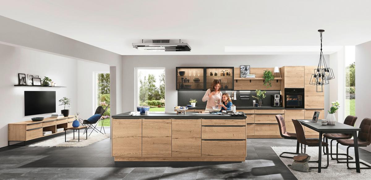 Einbauküche Structura in Schwarz/Eichefarben - Eichefarben/Schwarz, MODERN, Holzwerkstoff - Nobilia