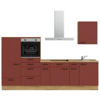 Küchenblock Easytouch Low m. Geräten Dunkelrot - Eichefarben/Schwarz, MODERN, Holzwerkstoff/Metall (300cm) - Nobilia