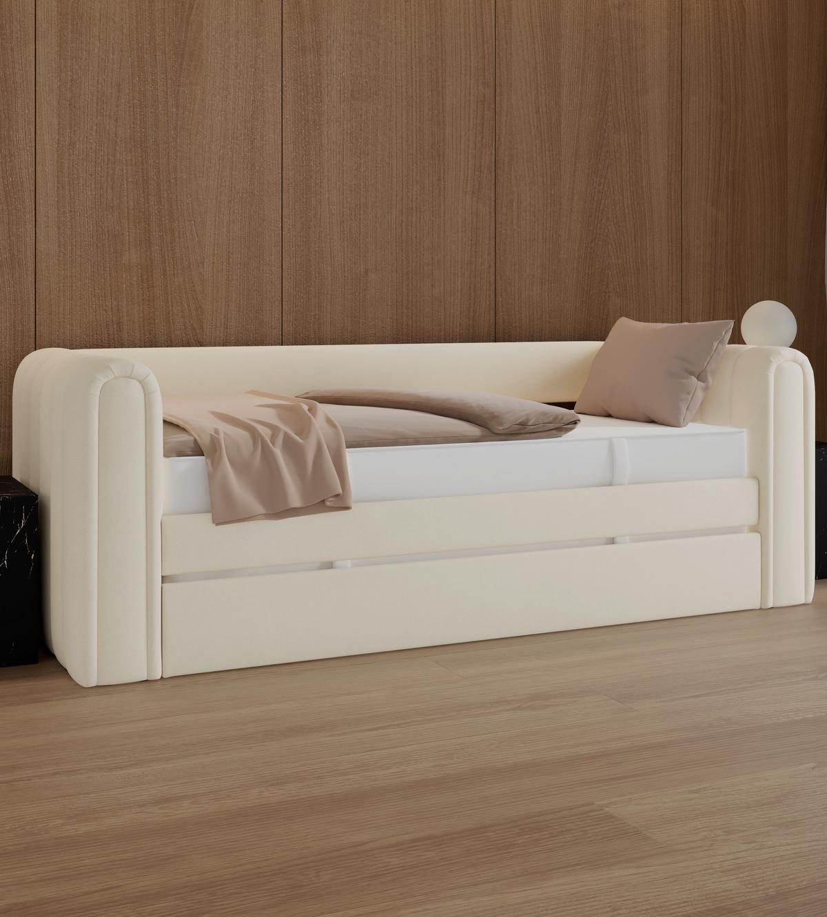 Ausziehbett Tasha ca. 90x200 cm Elfenbein - Hellbraun/Elfenbein, MODERN, Holz/Kunststoff (90/200cm) - Bessagi Home