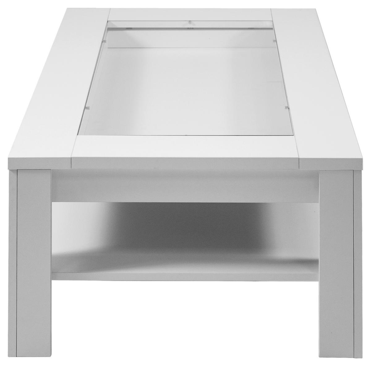 Couchtisch mit Glasplatte, Lade und Ablage Ralph, Weiß - Weiß, MODERN, Glas/Holzwerkstoff (110/43/67cm) - MID.YOU