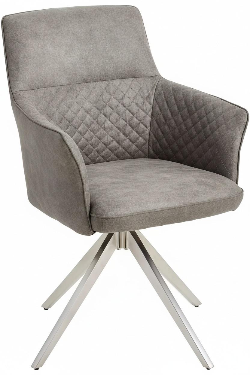 KRZESŁO Z PODŁOKIETNIKAMI KIM - kolor srebrny/kolor stalowy, Basics, metal/tkanina (62/90/63cm) - MID.YOU