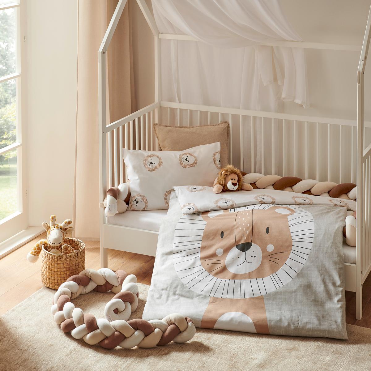 POŚCIEL NIEMOWLĘCA BEDRUCKT, LÖWE, - szary, Basics, tkanina (100/135cm) - Patinio