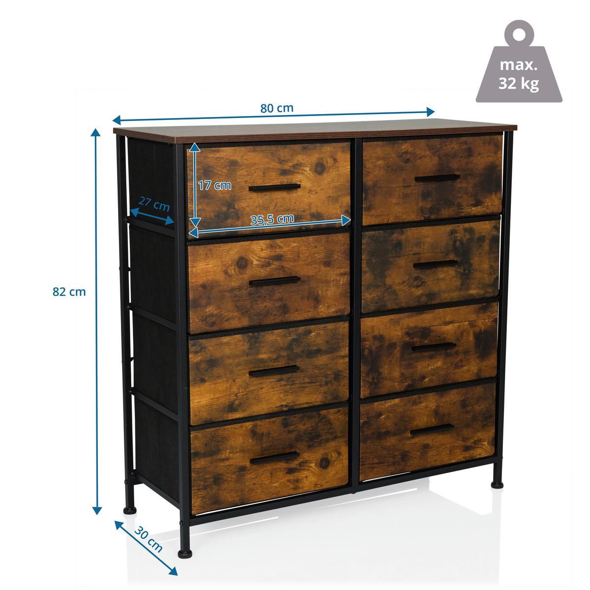 Komoda Ragala Light, Barva Hrasta - črna/barve hrasta, Moderno, kovina/tekstil (80/82/30cm) - MID.YOU