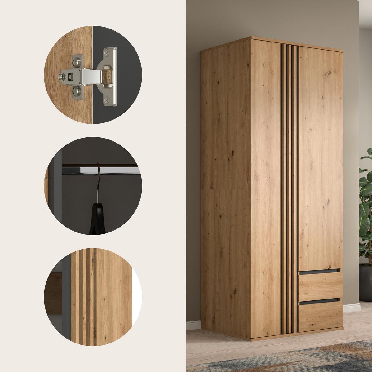 Drehtürenschrank TOFTA Eiche Artisan, Anthrazit - Anthrazit/Eiche Artisan, ROMANTIK / LANDHAUS, Holzwerkstoff (80/192/56cm) - Livetastic