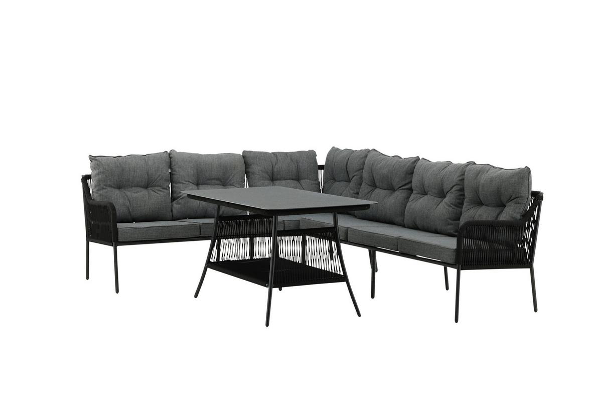 Dining-Loungeset Berlin ca. 173x196 cm Schwarz - Schwarz, KONVENTIONELL, Metall (173/196cm) - Gardenson