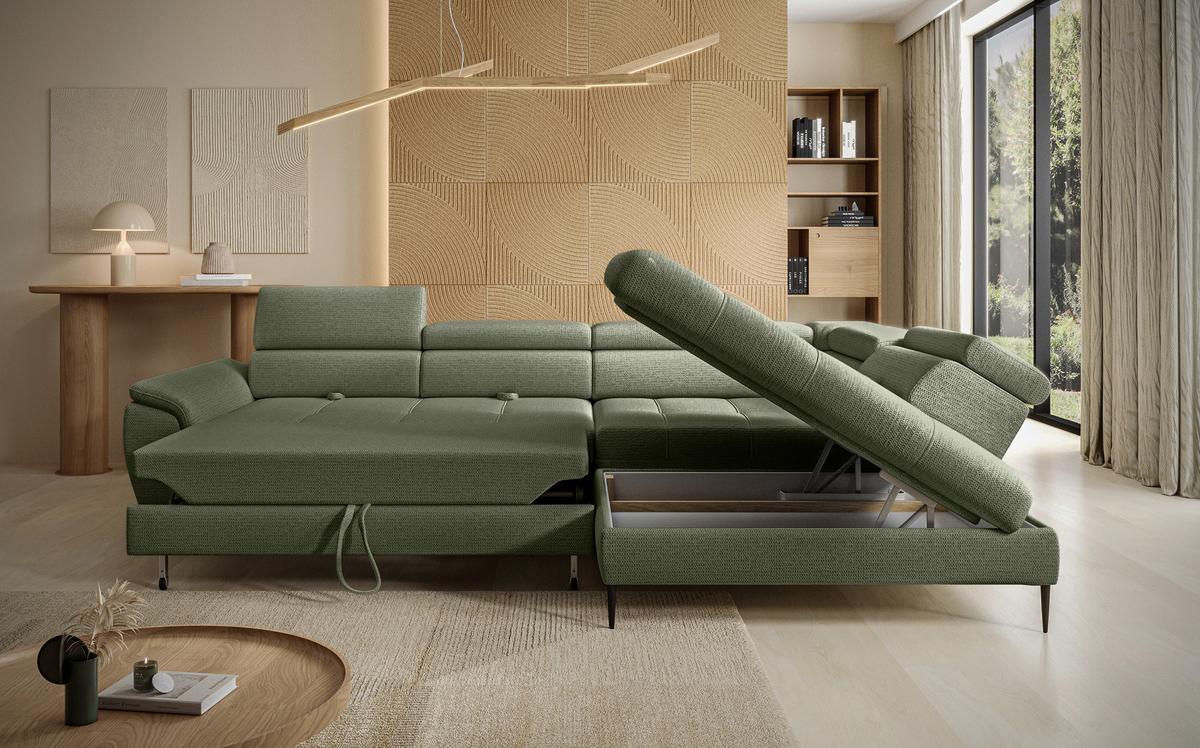Kutna Garnitura Empoli L - maslinasto zelena/crna, Moderno, drvni materijal/tekstil (290/76,5-93,5/111cm) - Modern Living