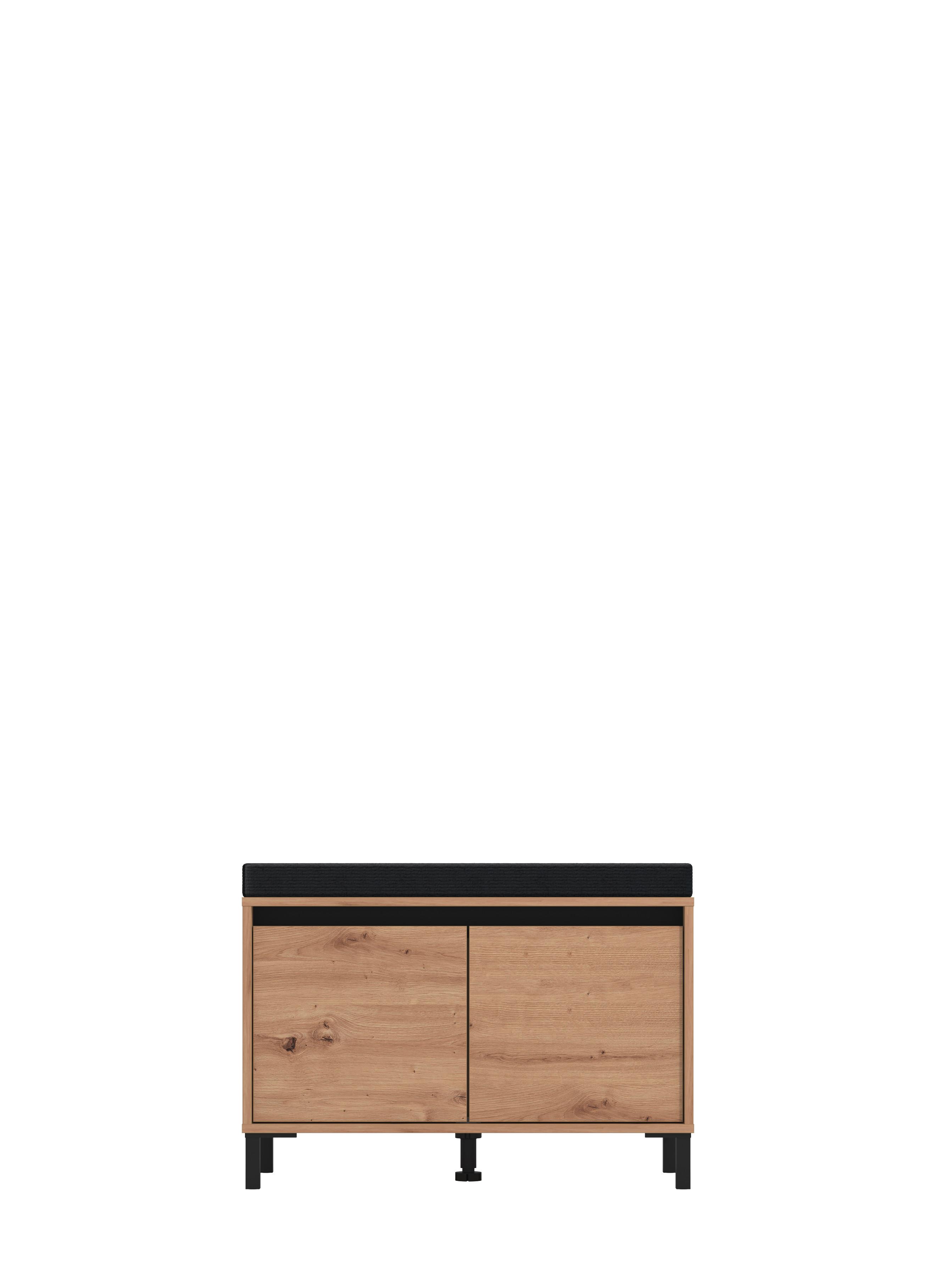 Előszobapad Arran - fekete/Artisan tölgy, Modern, faalapú anyag/textil (80/52/40cm) - Xora
